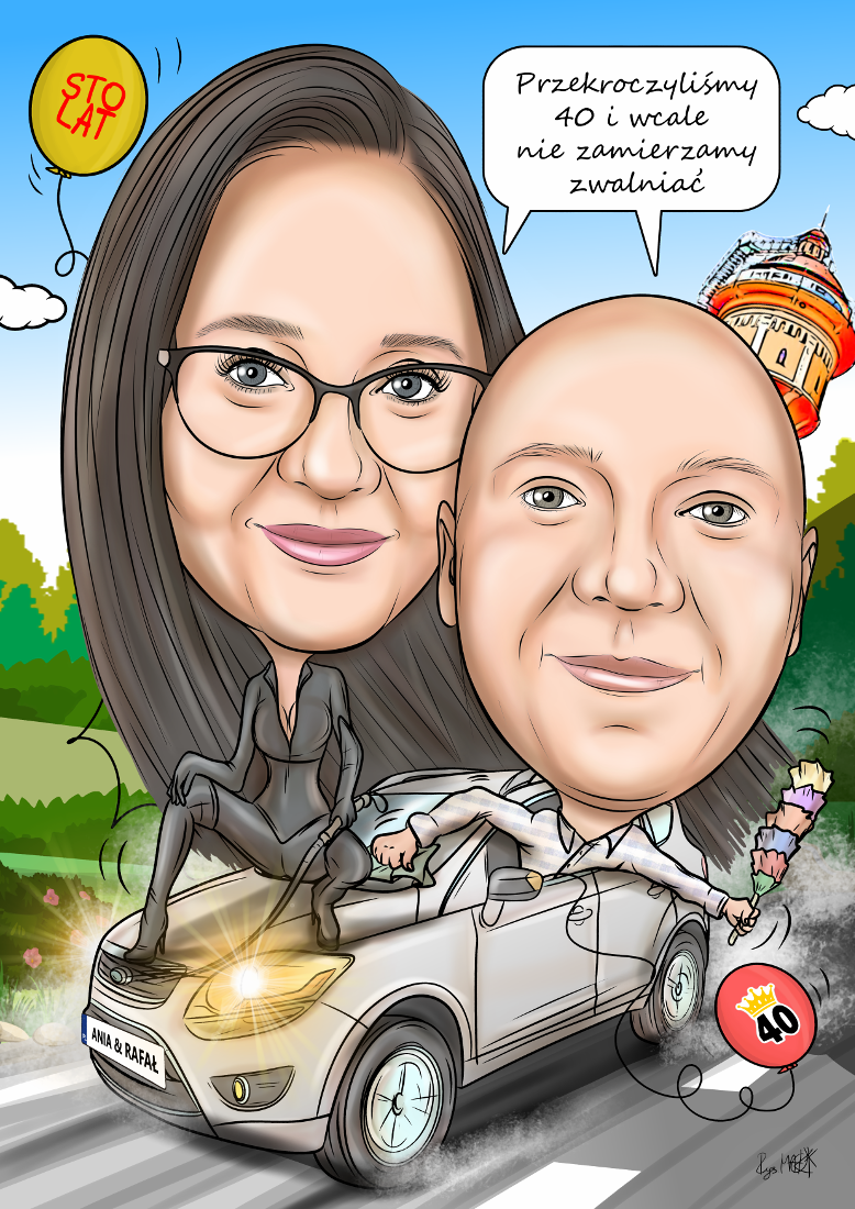 Podwójna karykatura na urodziny