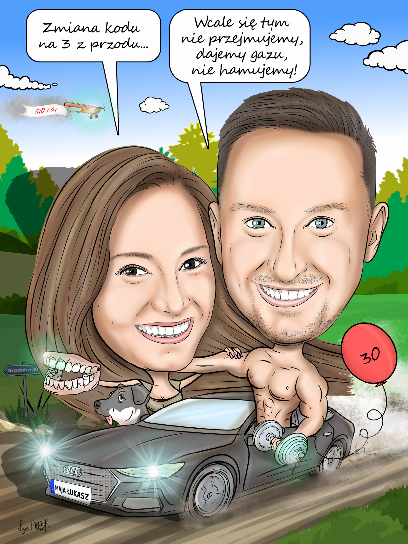 Karykatura urodzinowa – podwójna