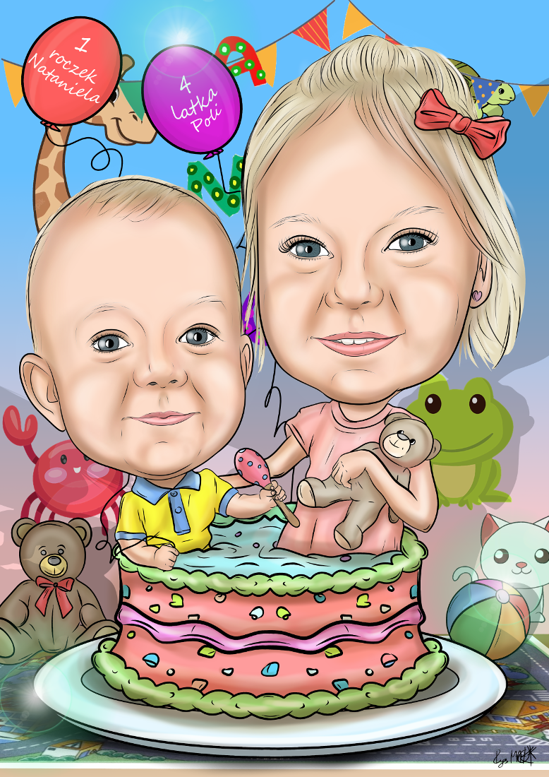 Karykatura urodzinowa – podwójna