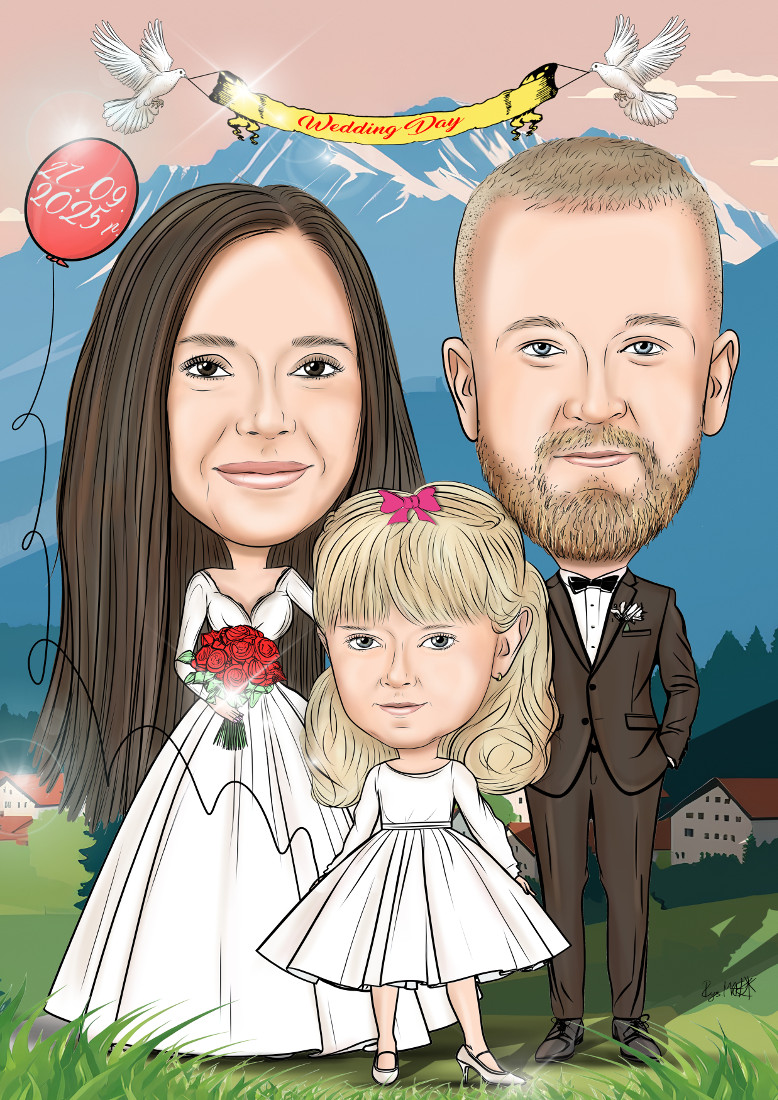 Karykatura ślubna – wieloosobowa